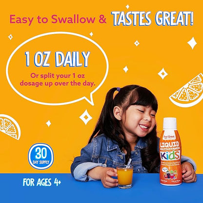 Feel Great Sugar Free Kids Multivitamin – Liquid Multivitamin | Essential Vitamins for Immune Support | Orange Flavored, Vegetarian Formula | 30 Day Supply