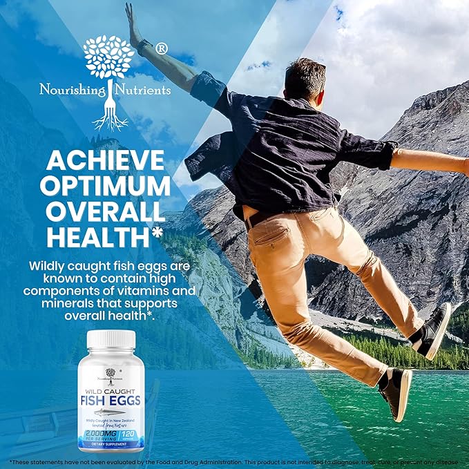 Wild Caught Fish Eggs 2,000mg - Omega 3 Supplement for Eye, Brain Health, Supports Immunity, Bones and Teeth, Mood Support with Omega 3-6-9 Fish Egg Capsules