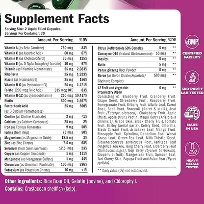 Multivitamin for Women - Daily Womens Multivitamin & Multimineral with Vitamin A, C, D, E, B12, Zinc, Iron. Essential Vitamins for Women for Energy, Focus, Hair Growth & Overall Health. 60 Liquid Caps