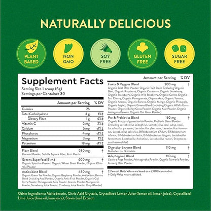 360 Nutrition Blends with Benefits Super Greens Powder w/Probiotics, Digestive Enzymes, Sugar & Gluten Free, Plant Based Superfood Drink Mix for Gut Health, Bloating, Immunity, Overall Health, 6.35 oz