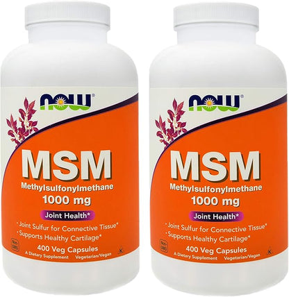 Now MSM 1000mg, 400 Veg Capsules (Pack of 2) Methyl-Sulphonyl-Methane, Made in USA, Sulfur Supplement, Joint Health, Non-GMO, Vegan/Vegetarian Friendly