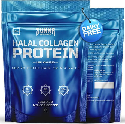 Halal Bovine Collagen Protein Powder for Hair Skin Nails and Joints - Type (I, III) Hydrolysed Premium Bovine Collagen Peptides for Women and Men | Gluten Free | Unflavoured