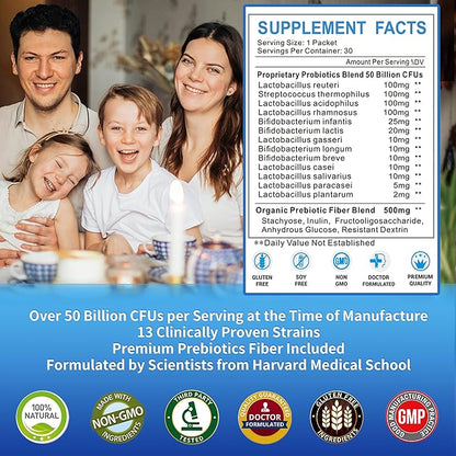 ZEBORA Probiotics for Women, Men and Kids, Prebiotics and Probiotics Powder for Digestive and Immune Gut Health - Support Healthy-Respiratory-System Gluten Free and Non GMO, 30 Packets
