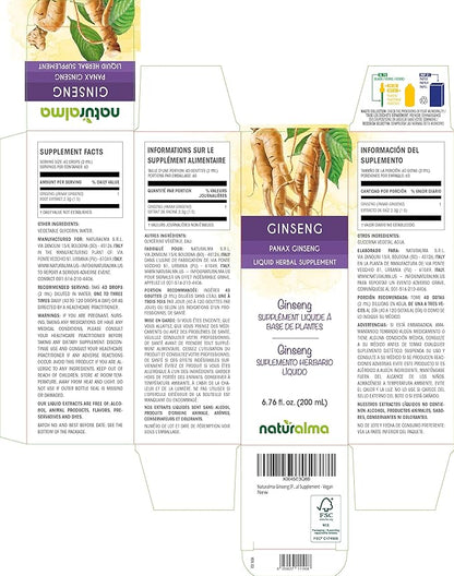 Naturalma Ginseng (Panax Ginseng) Root Alcohol-Free Tincture - 6.76 fl oz Liquid Extract in Drops - Herbal Supplement - Vegan