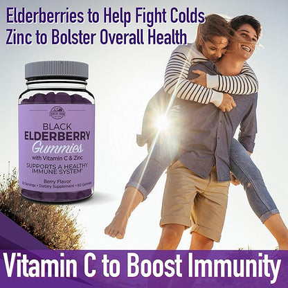 COUNTRY FARMS Elderberry Gummies with Vitamin C and Zinc, Supports Healthy Immune System, Rich in Antioxidants, Triple Action Immune Blend, Berry Flavor, 60 Gummies, 30 Servings