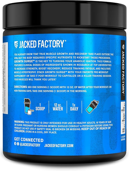 Jacked Factory Growth Surge Creatine Post Workout w/L-Carnitine - Daily Muscle Builder & Recovery Supplement with Creatine Monohydrate, Betaine, L-Carnitine L-Tartrate - 30 Servings, Blue Raspberry