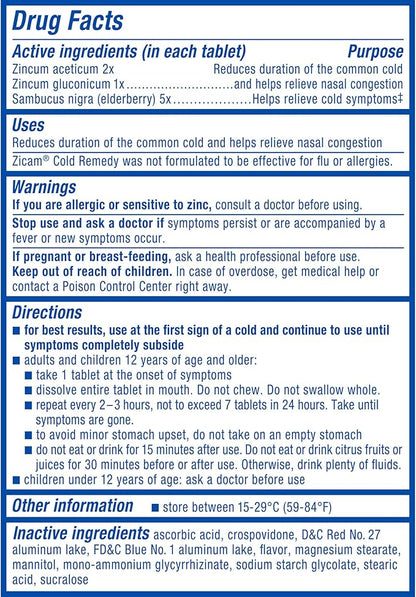 Zicam Cold Remedy Zinc RapidMelts, Elderberry Citrus Flavor, Homeopathic, Cold Shortening Medicine, Shortens Cold Duration, 25 Count