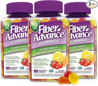 Fiber Advance Gummies | 100% Plant Based Fiber Supplement for Digestive Health | Chicory Root Inulin Prebiotic Gummies for Adults | Gluten Free, Vegetarian, & Non-GMO (Pack of 3)