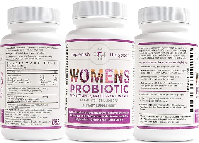 Probiotics for Women - Supports Digestive & Vaginal Health with D3, Prebiotics & Cranberry - Defends Against UTI & Yeast - 15x More Effective Than Regular Capsules (60 Count)