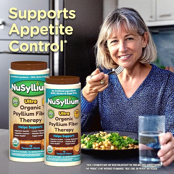 Psyllium Husk Powder, USDA Organic, 30.5 Oz, Dietary Fiber Supplement with Brown Sugar, Helps Digestive Health* Natural Orange, 72 Servings