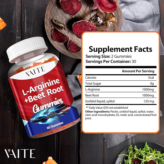 L Arginine Supplement Beet Root Gummies - Double Strength, Energy Boost, Circulation Support and Stamina, Organic Chewable Beets Supplements for Men and Women, Vegan Gummy, Non-GMO, Sugar-Free