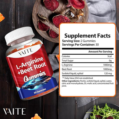 L Arginine Supplement Beet Root Gummies - Double Strength, Energy Boost, Circulation Support and Stamina, Organic Chewable Beets Supplements for Men and Women, Vegan Gummy, Non-GMO, Sugar-Free