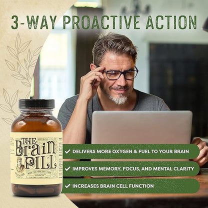 The Brain Pill 90 Capsules – Organic Brain Booster Supplement - Memory Pills for Brain w/ Ginkgo Biloba Capsules, Lion’s Mane & Sage - Brain Booster Supplement for Focus, Memory, Clarity, Energy