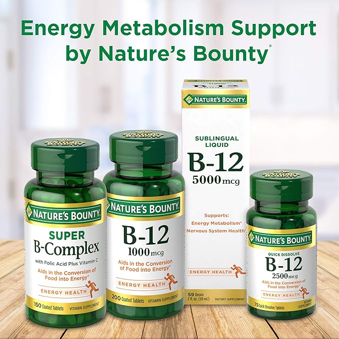 Vitamin B12 by Nature's Bounty, Quick Dissolve Vitamin Supplement, Supports Energy Metabolism and Nervous System Health, 5000mcg, 40 Tablets (Pack of 2)