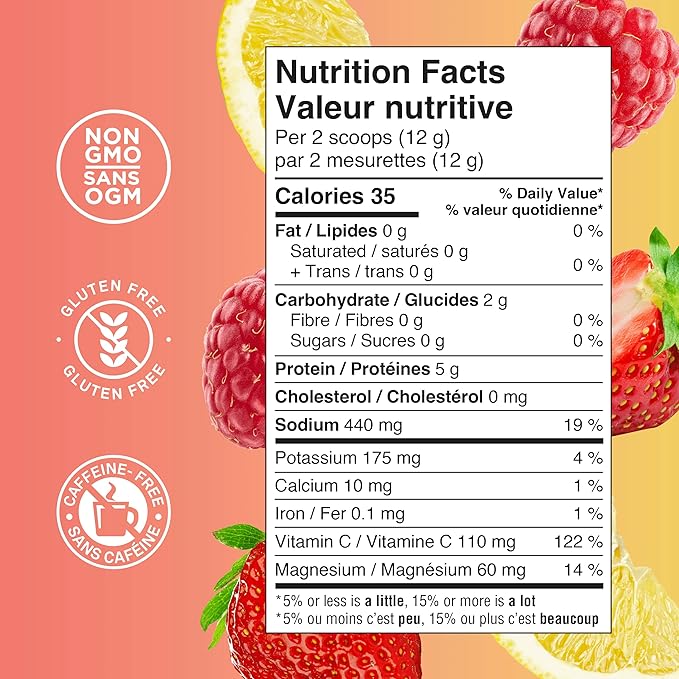 Organika Canadian-Made Electrolytes + Enhanced Collagen - Zesty Lemon Berry Flavour - Sugar-Free Hydration | 5g Protein + 100% of Daily Vitamin C | 360g, 30 Servings