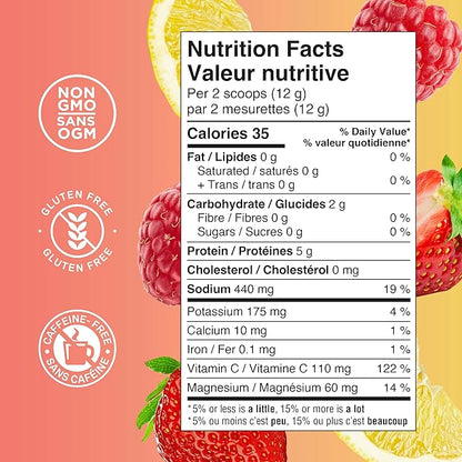 Organika Canadian-Made Electrolytes + Enhanced Collagen - Zesty Lemon Berry Flavour - Sugar-Free Hydration | 5g Protein + 100% of Daily Vitamin C | 360g, 30 Servings