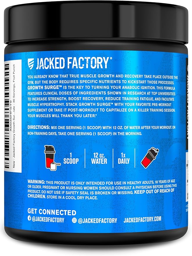 Jacked Factory Growth Surge Creatine Post Workout w/L-Carnitine - Daily Muscle Builder & Recovery Supplement with Creatine Monohydrate, Betaine, L-Carnitine L-Tartrate - 30 Servings, Fruit Punch