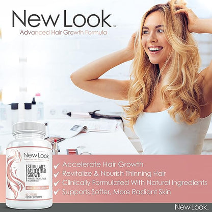 New Look Hair Growth Support Vitamins for Women and Men | Clinical Strength Supplement for Hair Loss | Supports Thicker, Fuller Hair with Biotin - 60 Capsules