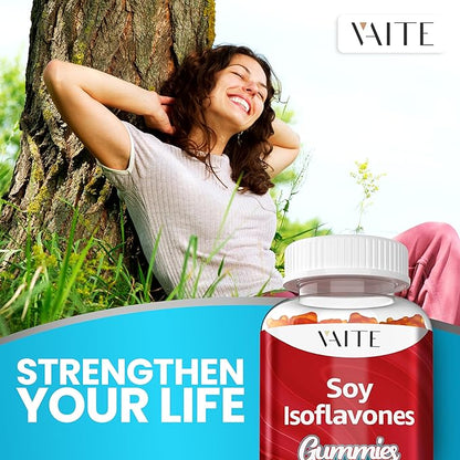 Soy Isoflavones Supplement for Women – Non-GMO Phytoestrogens for Menopause Relief, Hot Flashes, Hormonal Balance, Genistein, Soy with Isoflavones, Bone Health Support – 60 Vegan Chewable Gummies