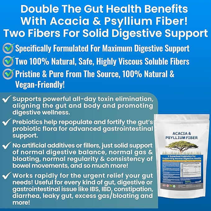 Kidney Restore Organic Acacia & Psyllium Husk Fiber Powder - Prebiotic & Natural Supplement - Soluble Acacia & Psyllium Husk Powder - 1.5 lbs (48oz), 2 Packs