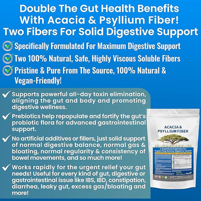 Kidney Restore Organic Acacia & Psyllium Husk Fiber Powder - Prebiotic & Natural Supplement - Soluble Acacia & Psyllium Husk Powder - 1.5 lbs (48oz), 2 Packs