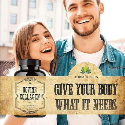 Bovine Collagen Supplements for Men and Women I Hydrolyzed Grass Fed Bovine Collagen Peptides Dietary Supplement for Joint, Nerve & Bone Support - Non-GMO, Anti-Aging - 100 Capsules