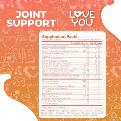 Love You Joint Support Supplement | Glucosamine, Chondroitin, MSM & Turmeric | Supports Mobility & Flexibility | 90 Tablets | 45-Day Supply | Made in USA