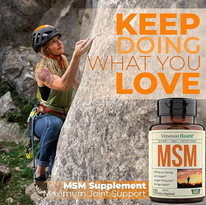 MSM 2000mg - Joint Support Supplement for Cartilage & Joint Health. Antioxidant Properties. Aids Inflammatory Response. Occasional Discomfort Relief - Back, Knees, Hands. Non-GMO. Vegan. 50 Day Supply