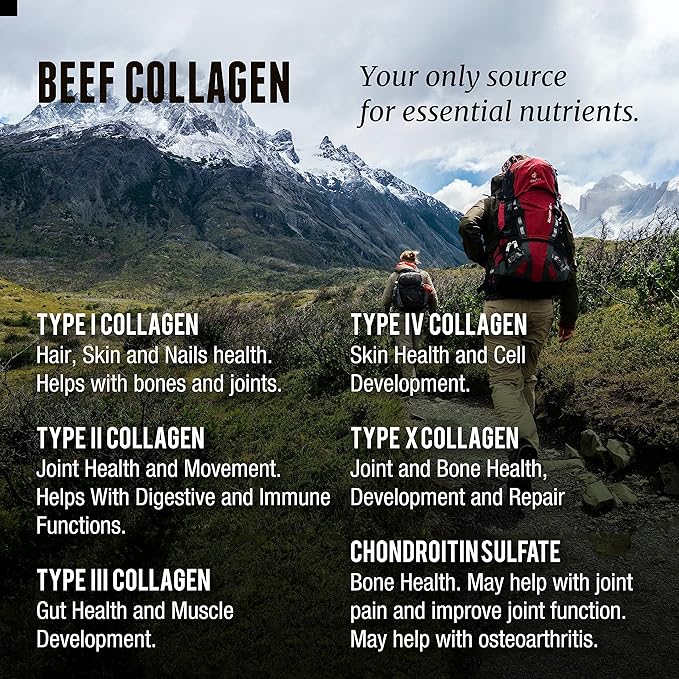Grass Fed Beef Collagen - New Zealand Sourced Natural Collagen Supplement. (Types I, II, III, V and X) 3,000mg per Serving, 200 Count