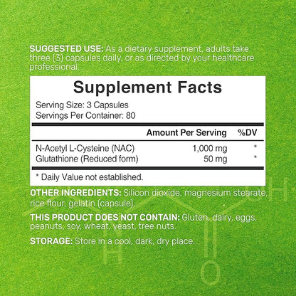 2 Pack NAC Supplement (N-Acetyl Cysteine) 1,000mg Serving with Reduced Glutathione, 480 Capsules