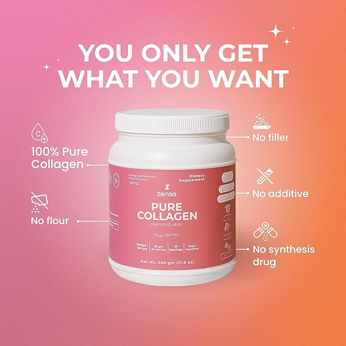 ZENSE Body & Brain Bundle Pure Collagen Powder (500gm) L-theanine Pure Powder (1,250servings) Natural, Free additive, Sugar Free, Soy Free, Filler Free, Tasteless & Odorless