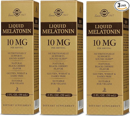 Solgar Liquid Melatonin 10 mg, Natural Black Cherry Flavor - 2 fl oz, Pack of 3 - Great for Jet Lag - Vegan, Gluten Free - 177 Total Servings