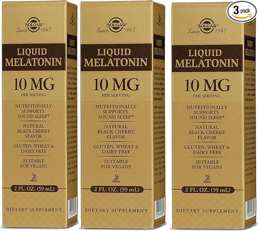 Solgar Liquid Melatonin 10 mg, Natural Black Cherry Flavor - 2 fl oz, Pack of 3 - Great for Jet Lag - Vegan, Gluten Free - 177 Total Servings