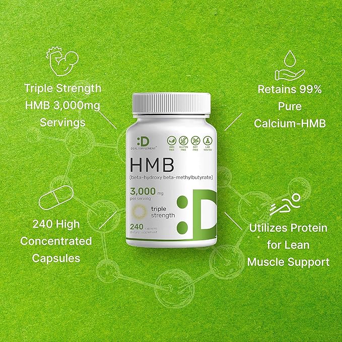 Ultra Strength HMB Supplements 3,000mg Per Serving, 240 Capsules | Third Party Tested | Supports Muscle Growth, Retention & Lean Muscle Mass | Fast Workout Recovery