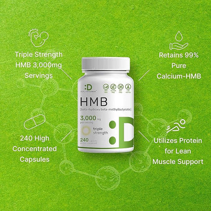 Ultra Strength HMB Supplements 3,000mg Per Serving, 240 Capsules | Third Party Tested | Supports Muscle Growth, Retention & Lean Muscle Mass | Fast Workout Recovery