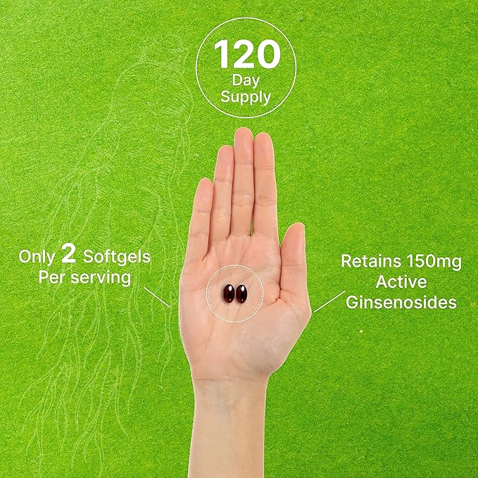 Korean Red Panax Ginseng Root Extract, 7,500mg Serving, 240 Softgels – 150mg Active Ginsenosides