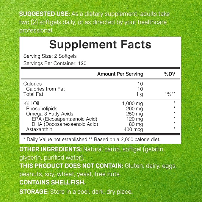 DEAL SUPPLEMENT Antarctic Krill Oil, 1,000mg Per Serving, 240 Softgels – Mercury Free, No Fishy Taste – Rich in Omega-3s, EPA, DHA, Astaxanthin, & Phospholipids – Non-GMO, No Gluten